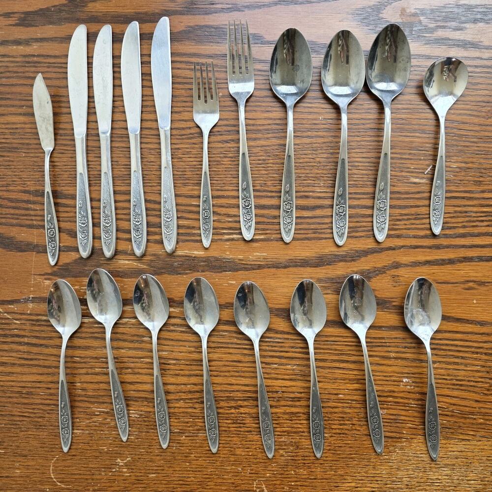 VTG MCM‎ Ekco Eterna Country Garden Silverware Lot 19 Pcs Stainless Steel Korea